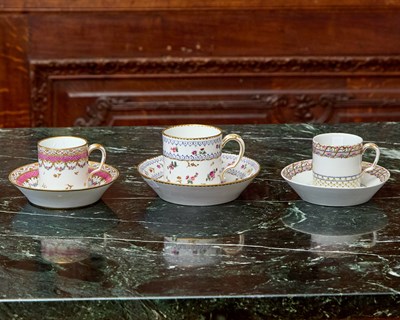 Lot 510 - THREE SEVRES PORCELAIN CUPS AND SAUCERS (GOBELET LITRON)