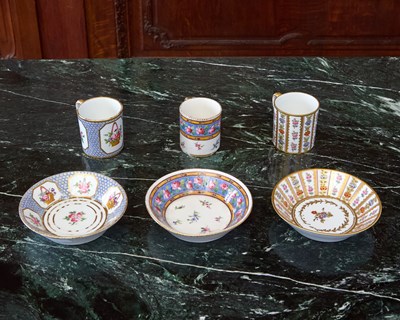 Lot 518 - THREE SEVRES PORCELAIN CUPS AND SAUCERS (GOBELET LITRON)