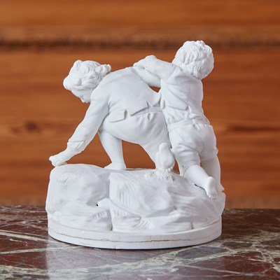 Lot 422 - Luneville Biscuit Figure Group of Two Boys at Play