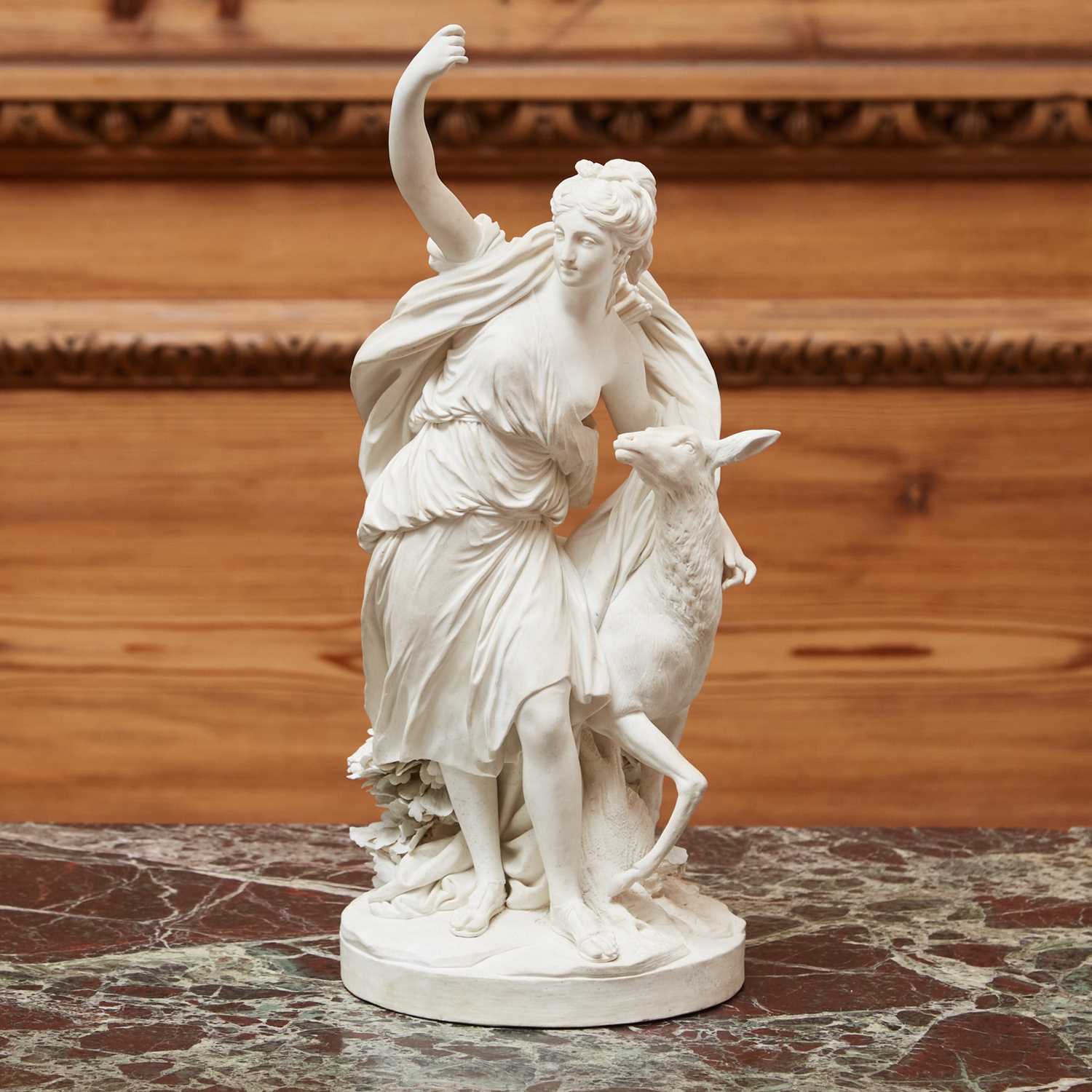 Lot 472 - SEVRES BISCUIT PORCELAIN FIGURE GROUP OF THE GODDESS DIANA AND A DOE, ‘DIANA A LA BICHE’