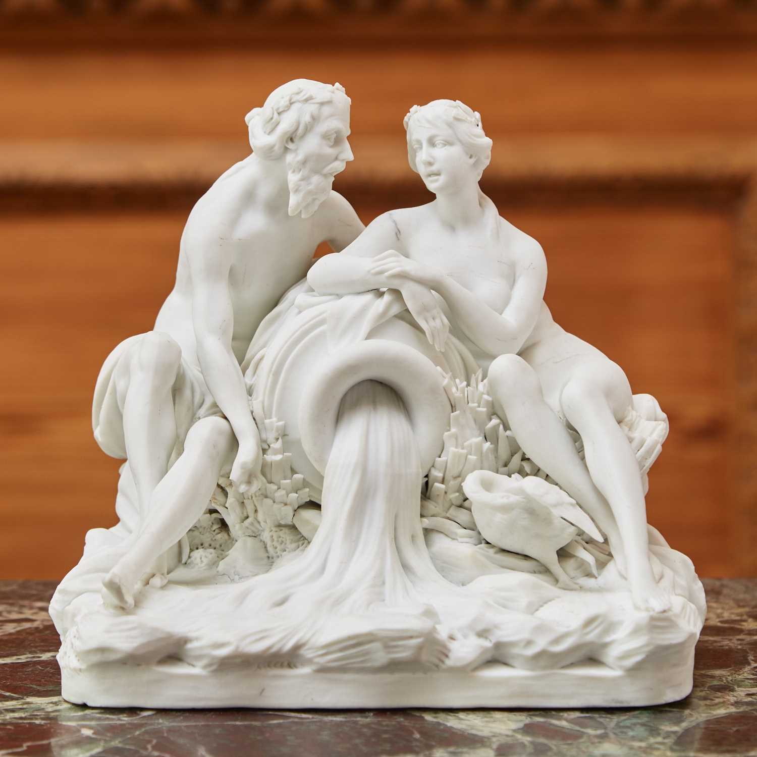 Lot 506 - PARIS (LOCRE) BISCUIT PORCELAIN FIGURE GROUP OF A RIVER GOD AND NYMPH