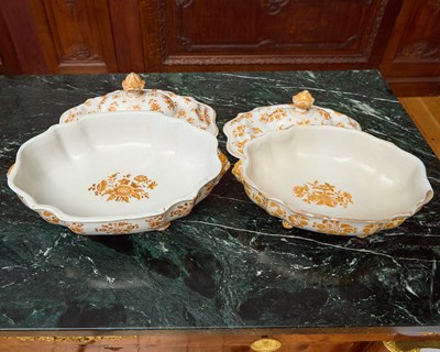 Lot 419 - Two Moustiers Faience footed Tureens and Covers