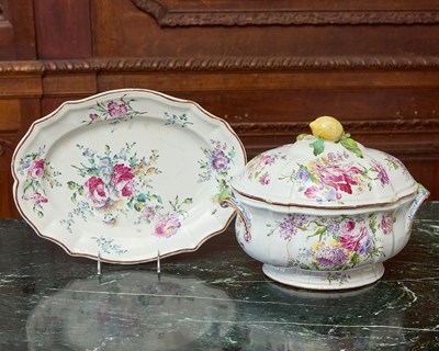 Lot 513 - FRENCH (OLIVIER A PARIS) FAIENCE TUREEN, COVER AND STAND