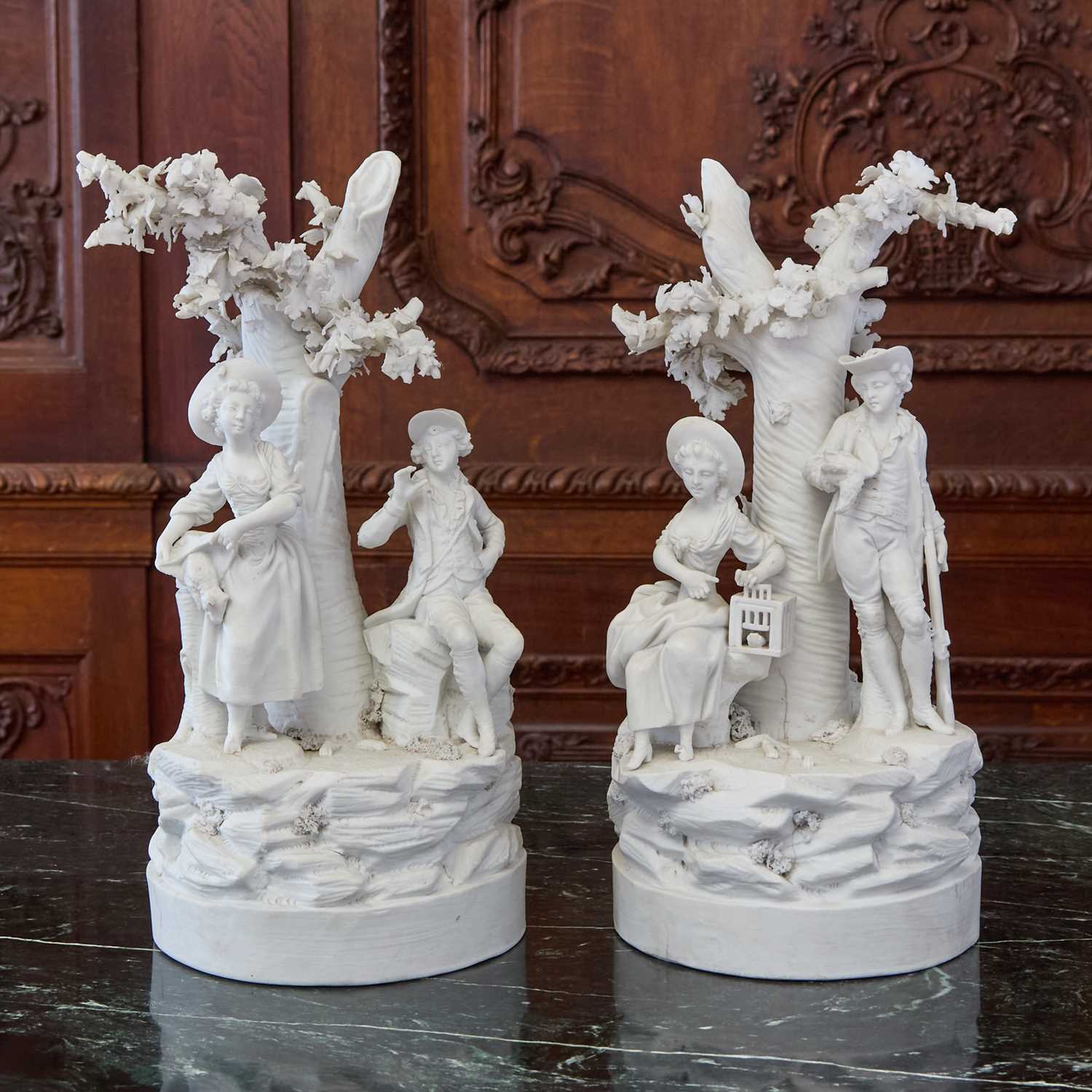 Lot 515 - PAIR OF PARIS (LOCRE) BISCUIT PORCELAIN FIGURE GROUPS EMBLEMATIC OF LIBERTY AND MATRIMONY