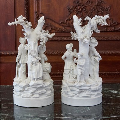 Lot 515 - PAIR OF PARIS (LOCRE) BISCUIT PORCELAIN FIGURE GROUPS EMBLEMATIC OF LIBERTY AND MATRIMONY