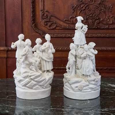 Lot 514 - PARIS (LOCRE) BISCUIT PORCELAIN FIGURE GROUP EMBLEMATIC OF MATRIMONY AND A FRENCH GROUP OF MUSICIANS