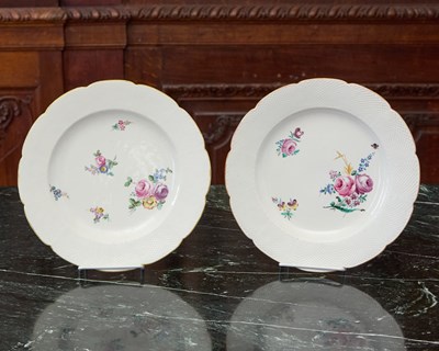 Lot 424 - TWO CHANTILLY PORCELAIN OZIER MOLDED PLATES