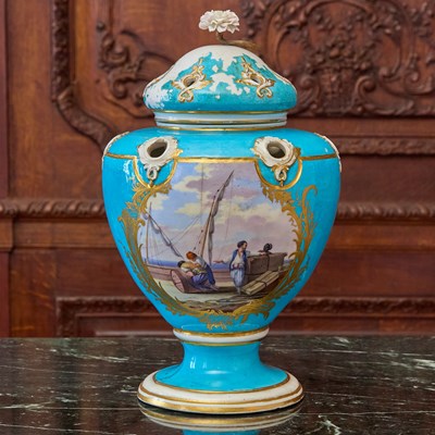 Lot 460 - Large Sèvres Porcelain (Later-Decorated) Turquoise-Ground Potpourri Vase