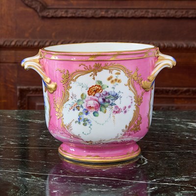 Lot 459 - Sèvres Porcelain (Later Decorated) Pink-Ground Bottle Cooler (Seaux a Bouteille Ordinaire)