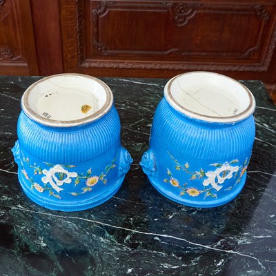 Lot 404 - Pair of Saint Cloud (Later Decorated) Turquoise-Blue Ground bottle Coolers (Seaux a Bouteilles)