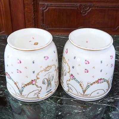 Lot 458 - Pair of Paris Porcelain Monogrammed Bottle Coolers (Seaux a Bouteilles)