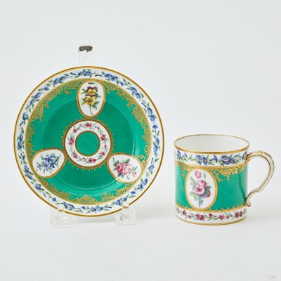 Lot 525 - SEVRES PORCELAIN GREEN-GROUND CUP AND SAUCER