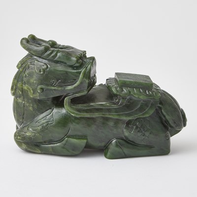 Lot 434 - A Chinese Spinach Jade Carving of Qilin