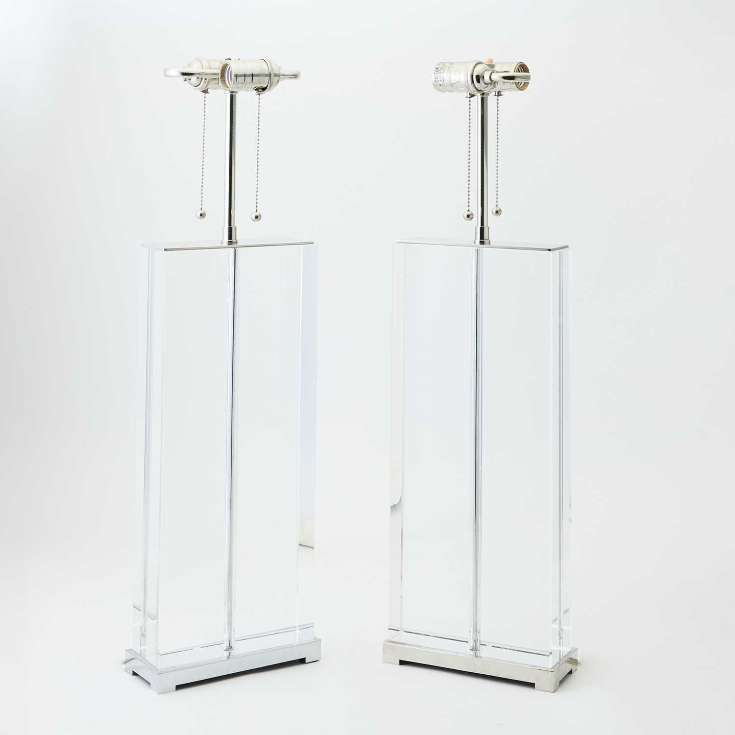 Lot 851 - Pair of Glass and Chromed Metal Table Lamps