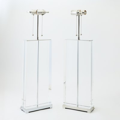 Lot 851 - Pair of Glass and Chromed Metal Table Lamps