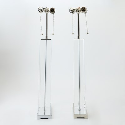 Lot 851 - Pair of Glass and Chromed Metal Table Lamps