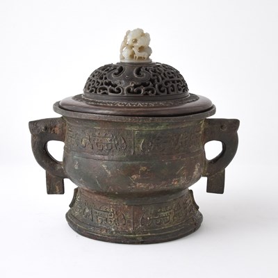 Lot 478 - A Chinese Archaistic Bronze Censer and Cover