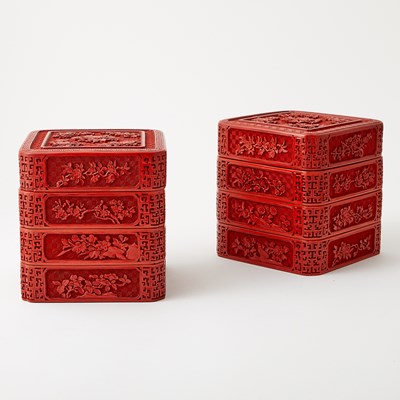 Lot 496a - A Pair of Chinese Cinnabar Lacquer Boxes