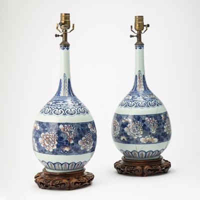 Lot 648 - A Pair of Chinese Blue and Copper Red Porcelain Bottle Vases