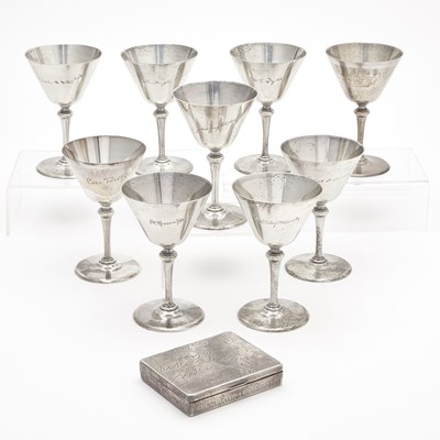 Lot 674 - Golden Age of Hollywood: Nine Tiffany & Co Sterling Silver Goblets and Sterling Silver Cigarette Box