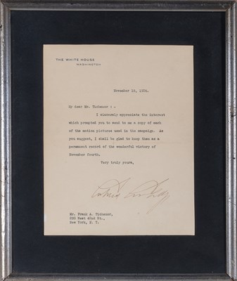 Lot 87 - Letter signed by Calvin Coolidge