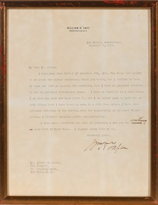 Lot 104 - A letter from William H. Taft to Albert Bigelow Paine, Mark Twain's biographer