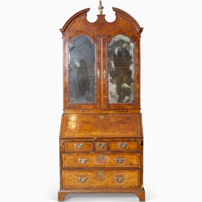 Lot 696 - George II Walnut and Figured Walnut Bureau Cabinet