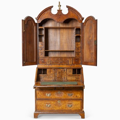 Lot 696 - George II Walnut and Figured Walnut Bureau Cabinet