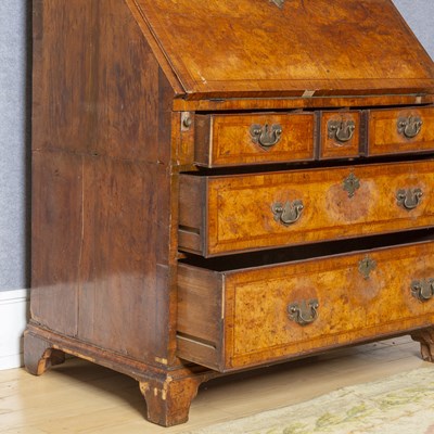 Lot 696 - George II Walnut and Figured Walnut Bureau Cabinet