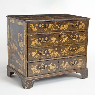 Lot 708 - Chinese Export Polychrome and Gilt-Lacquer Dressing Chest of Drawers