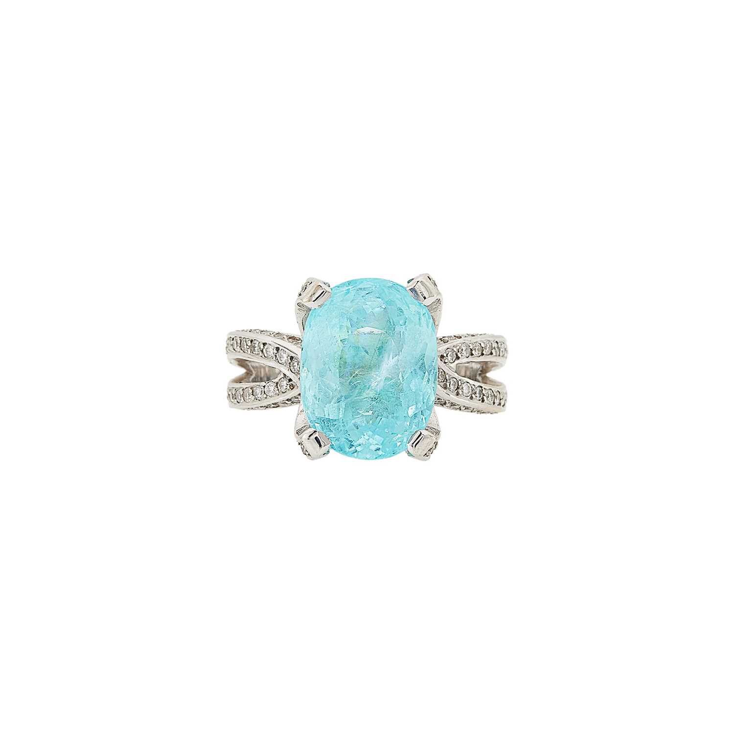 Lot 1114 - White Gold, Paraiba Tourmaline and Diamond Ring