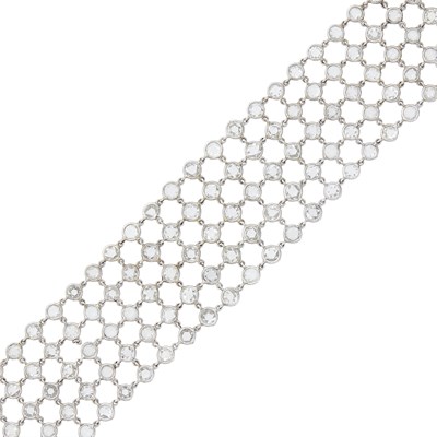 Lot 1059 - White Gold and Diamond Lattice Bracelet