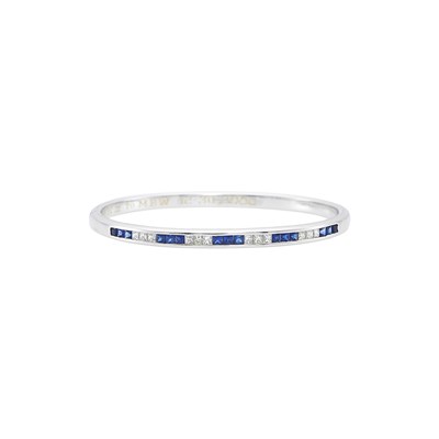 Lot 1133 - White Gold, Sapphire and Diamond Bangle Bracelet