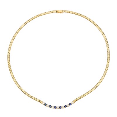 Lot 1049 - Gold, Sapphire and Diamond Necklace