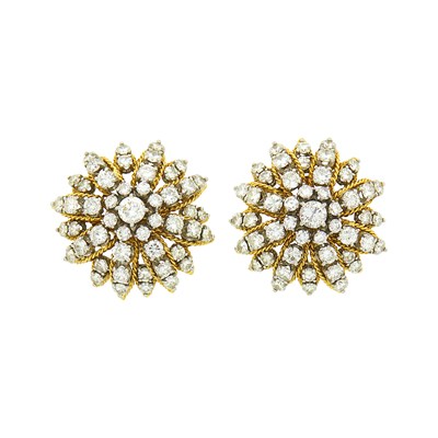 Lot 151 - Pair of Gold, Platinum and Diamond Flower Earclips