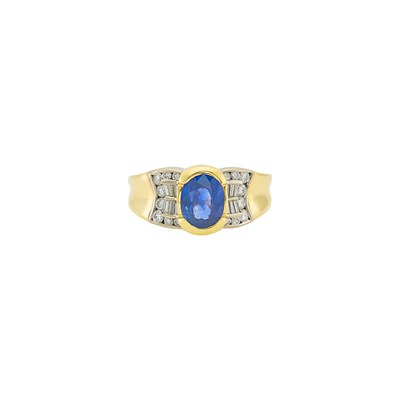 Lot 1078 - Two-Color Gold, Sapphire and Diamond Ring