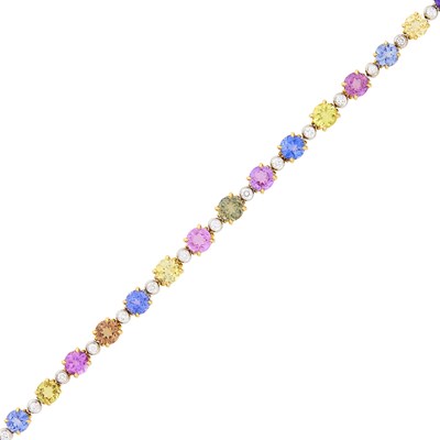 Lot 14 - Two-Color Gold, Multicolored Sapphire and Diamond Bracelet