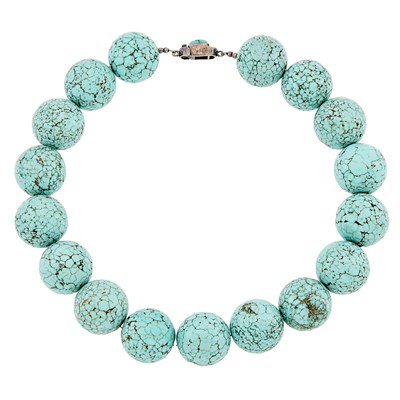 Lot 1285 - Matrix Turquoise Bead Necklace with Silver Clasp