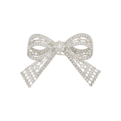 Lot 1140 - White Gold and Diamond Bow Brooch