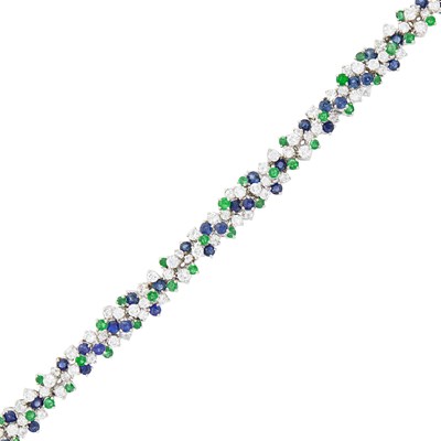 Lot 56 - White Gold, Sapphire, Emerald and Diamond Bracelet