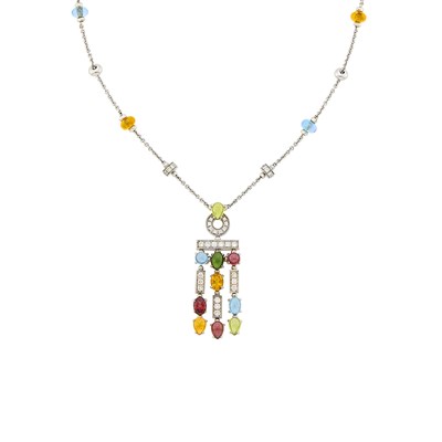 Lot 129 - Bulgari White Gold, Colored Stone and Diamond 'Allegra' Pendant-Necklace