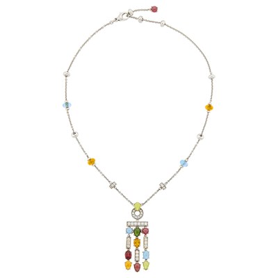Lot 129 - Bulgari White Gold, Colored Stone and Diamond 'Allegra' Pendant-Necklace