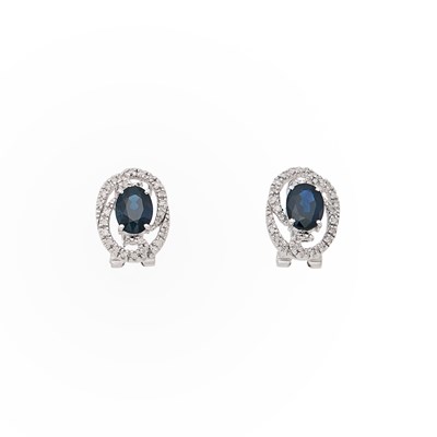 Lot 1225 - Pair of White Gold, Sapphire and Diamond Earrings