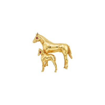 Lot 1142 - Gold and Ruby Horse Pin