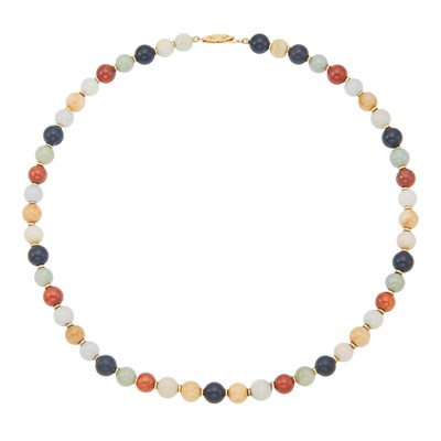 Lot 1238 - Gold and Multicolored Jade Bead Necklace