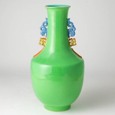 Lot 597 - A Chinese Limegreen Glazed Porcelain Vase