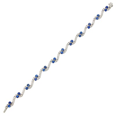 Lot 1129 - White Gold, Sapphire and Diamond Bracelet