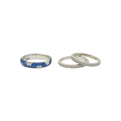 Lot 1117 - White Gold, Enamel and Diamond Band Ring and Hidalgo Two White Gold and Diamond Band Rings