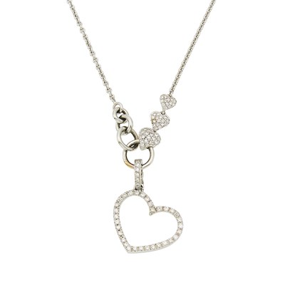 Lot 1107 - White Gold and Diamond Heart Pendant-Necklace