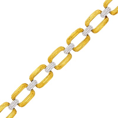Lot 19 - Two-Color Gold and Diamond Link Bracelet